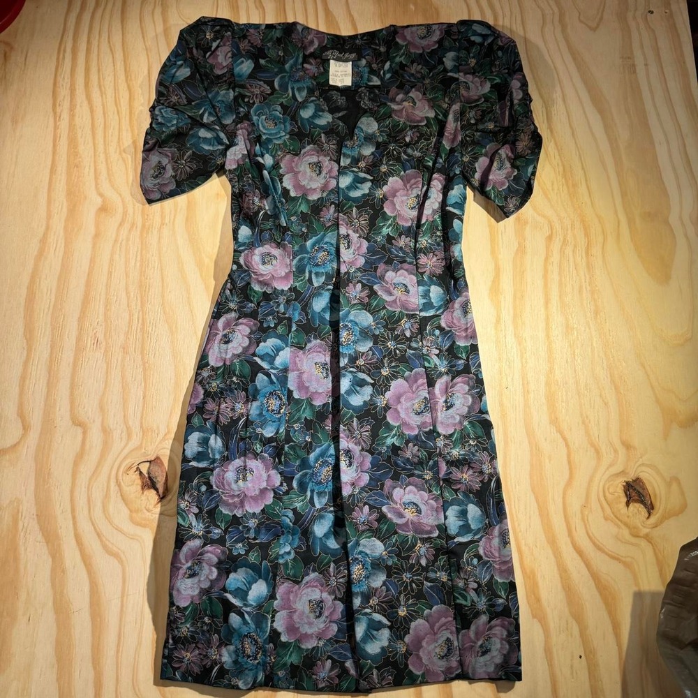 All That Jazz Vintage 90s Floral Cotton Midi Dress Puffed Sleeve Black Size 3/4